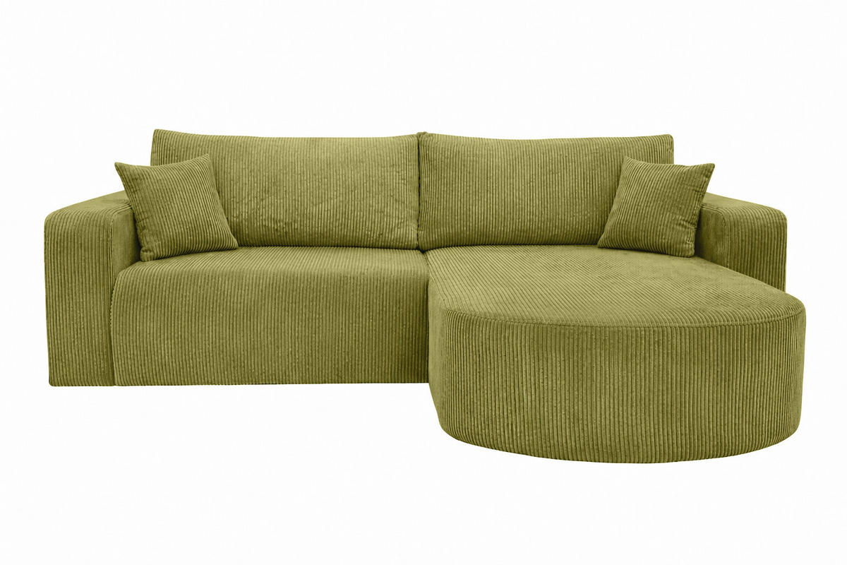 ECKSOFA Mit Schlaffunktion, Cordstoff Poso, Olive, Rechts, ROUND ONE - Olivgrün, Holz (244/175cm) - Kaiser Möbel