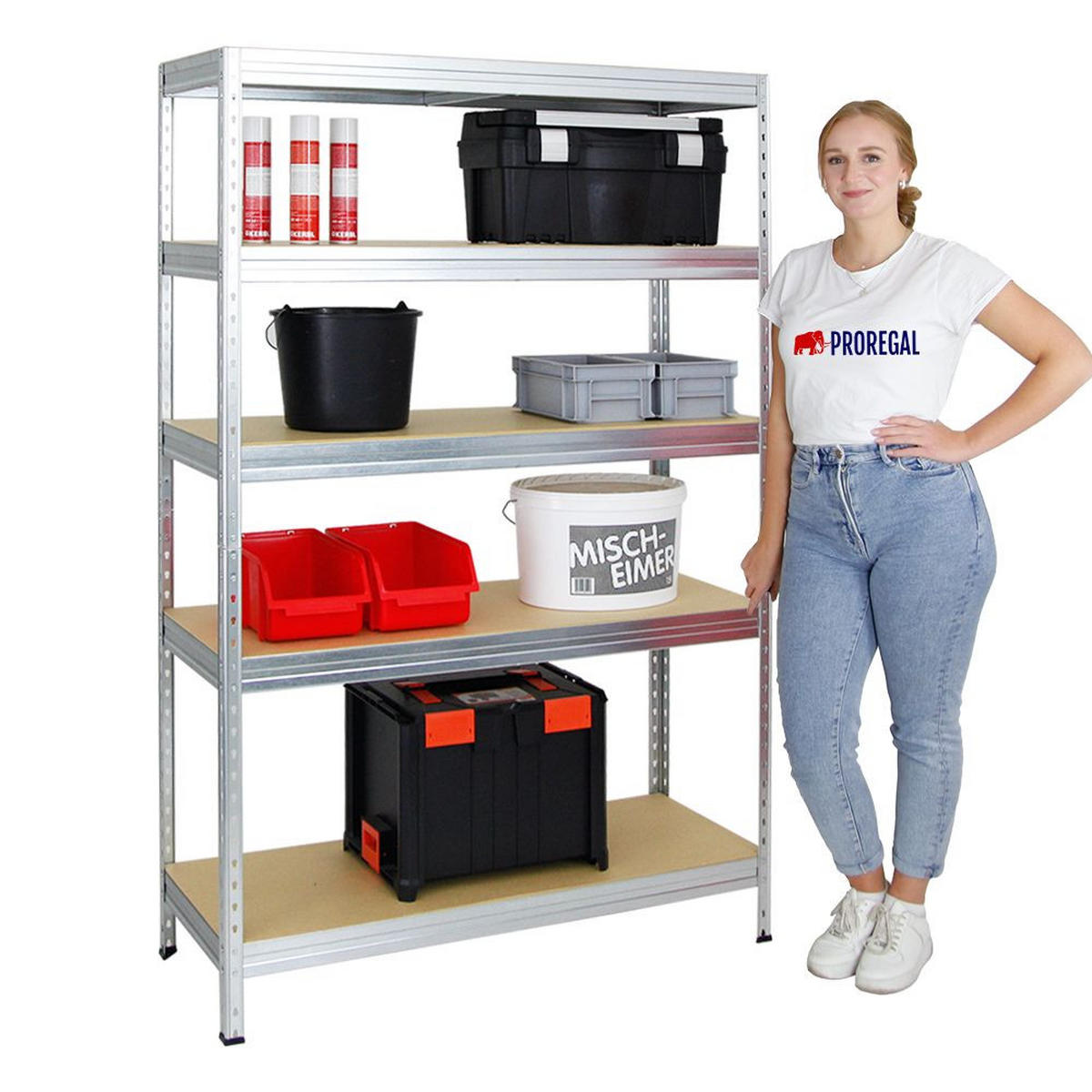 SCHWERLASTREGAL Rivet 180x120x45 cm Fachlast 250 kg Innovatives Stecksystem Verzinkt - Silberfarben, Metall (120/180/45cm) - PROREGAL