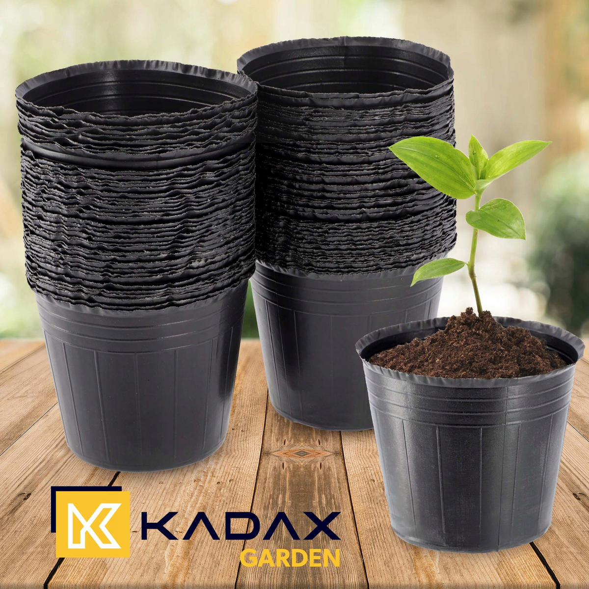 BLUMENTOPF für Setzlinge, 200 Stück - 100x ∅ 6cm und 100x ∅ 9,5cm, Schwarz - Schwarz, Kunststoff - KADAX
