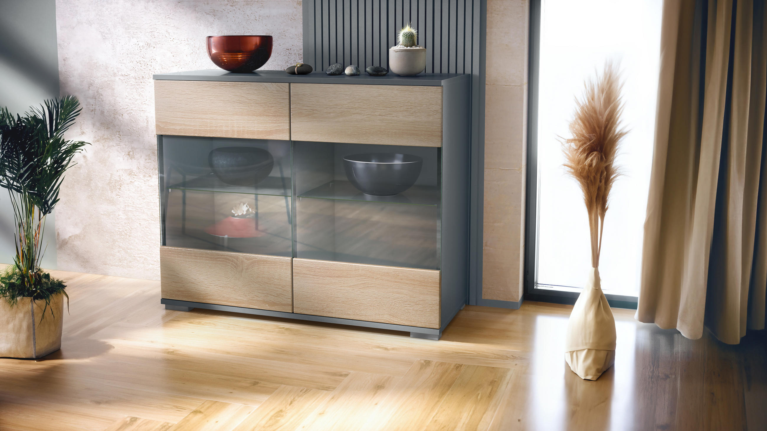 KOMMODE Bari Eiche sägerau - Eiche San Remo, Holzwerkstoff (92.5/75.5/35cm) - Vladon