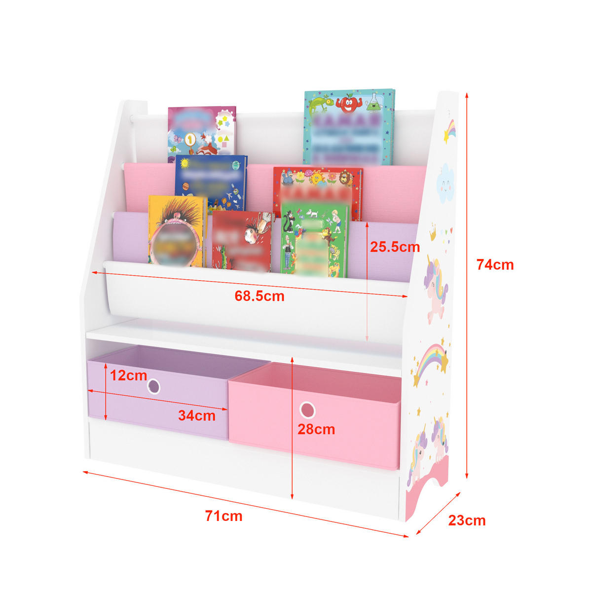 KINDERREGAL Neda - Lila/Weiß, Holzwerkstoff/Textil (71/74/23cm) - [en.casa]