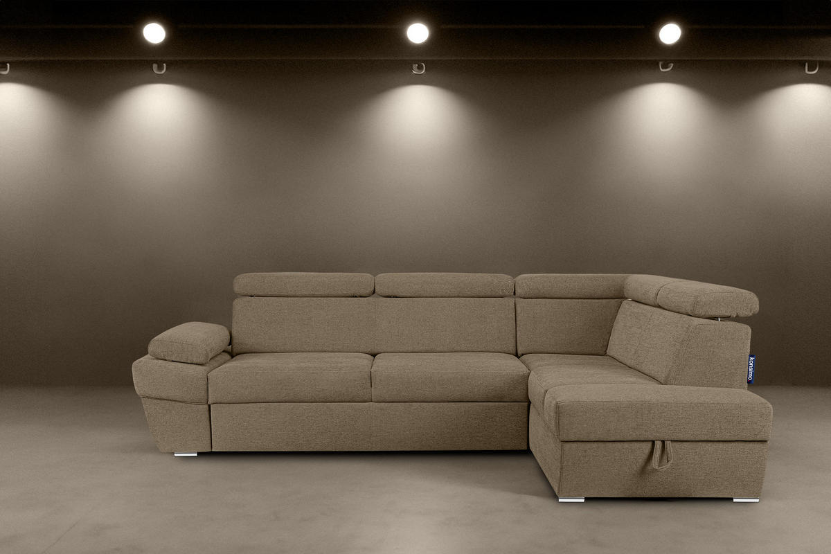 SCHLAFECKSOFA RATLO rechts 4/5-Sitzer mit Bettkasten in Lederoptik, braun - Hellbraun/Silberfarben, Textil (270/190cm) - KONSIMO®