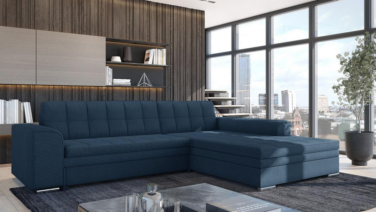 ECKSOFA Lusaka Mit Schlaffunktion - Dunkelblau, Holzwerkstoff/Textil (198/292cm) - Fun Möbel