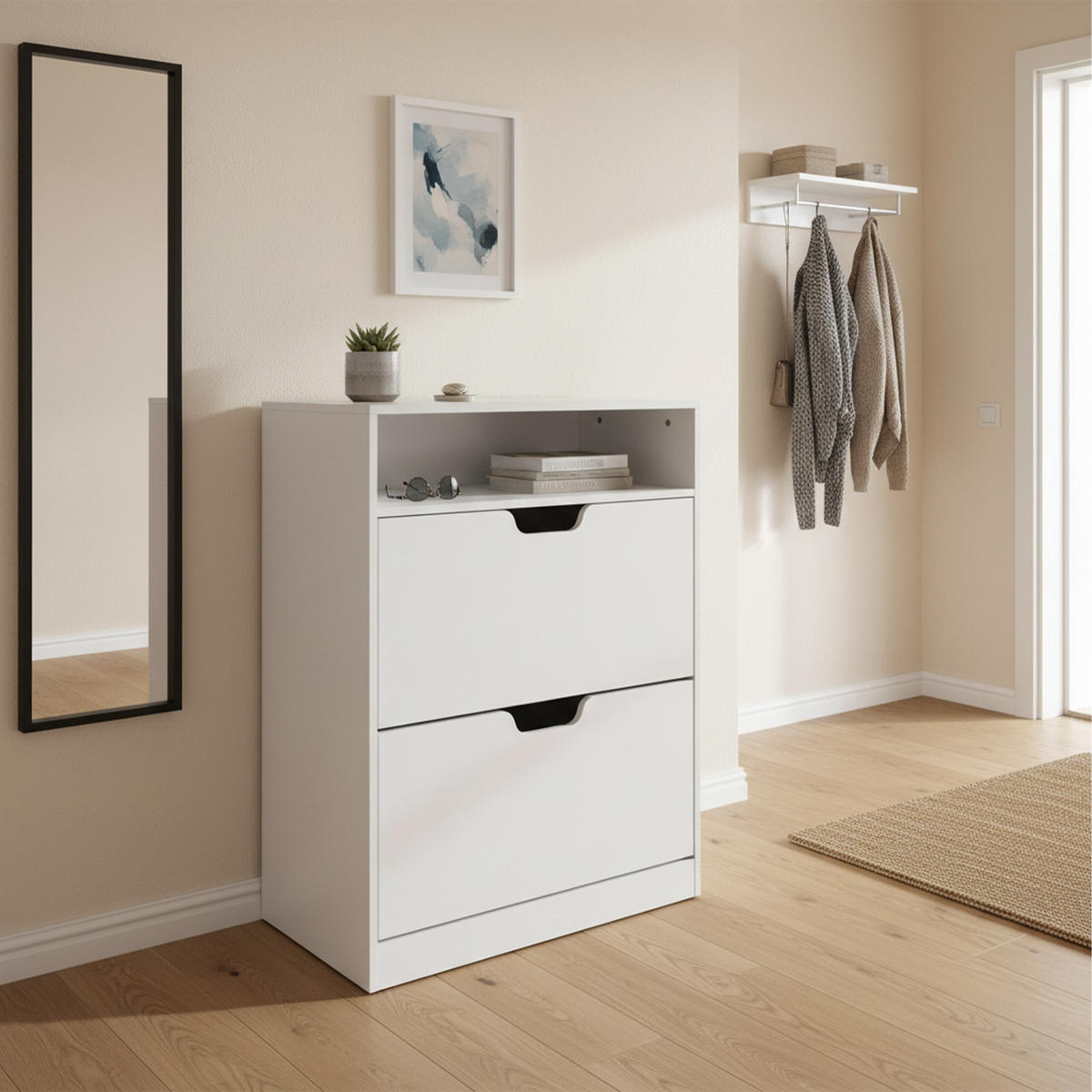 SCHUHSCHRANK - Weiß, Holzwerkstoff/Kunststoff (80/102/24cm) - Relaxdays