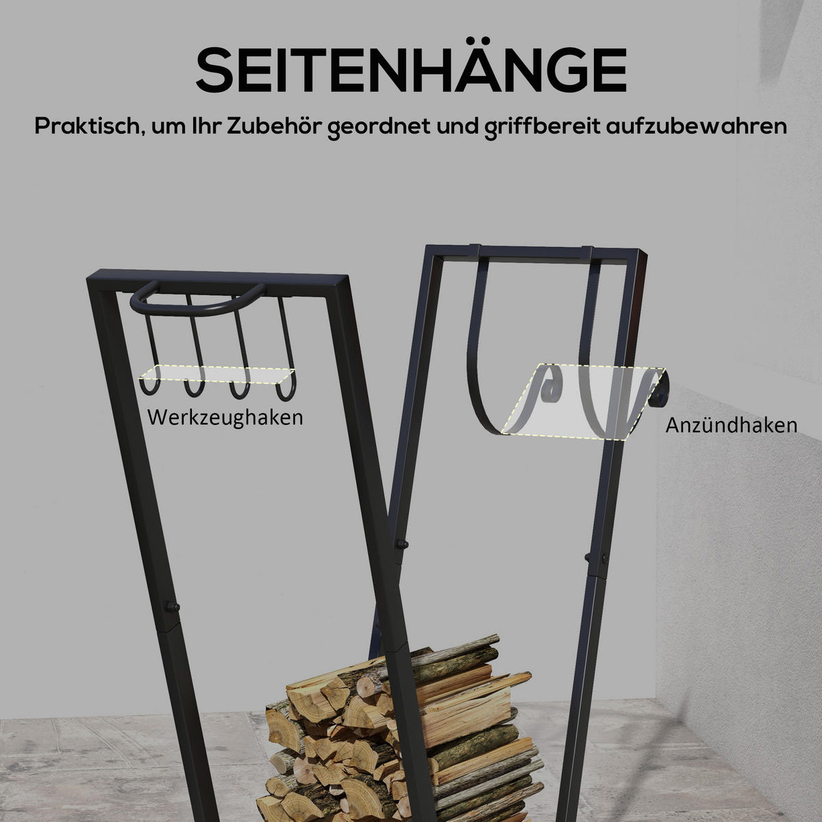 KAMINHOLZREGAL bis 50 kg - Schwarz, Metall (30/81/79cm) - Outsunny