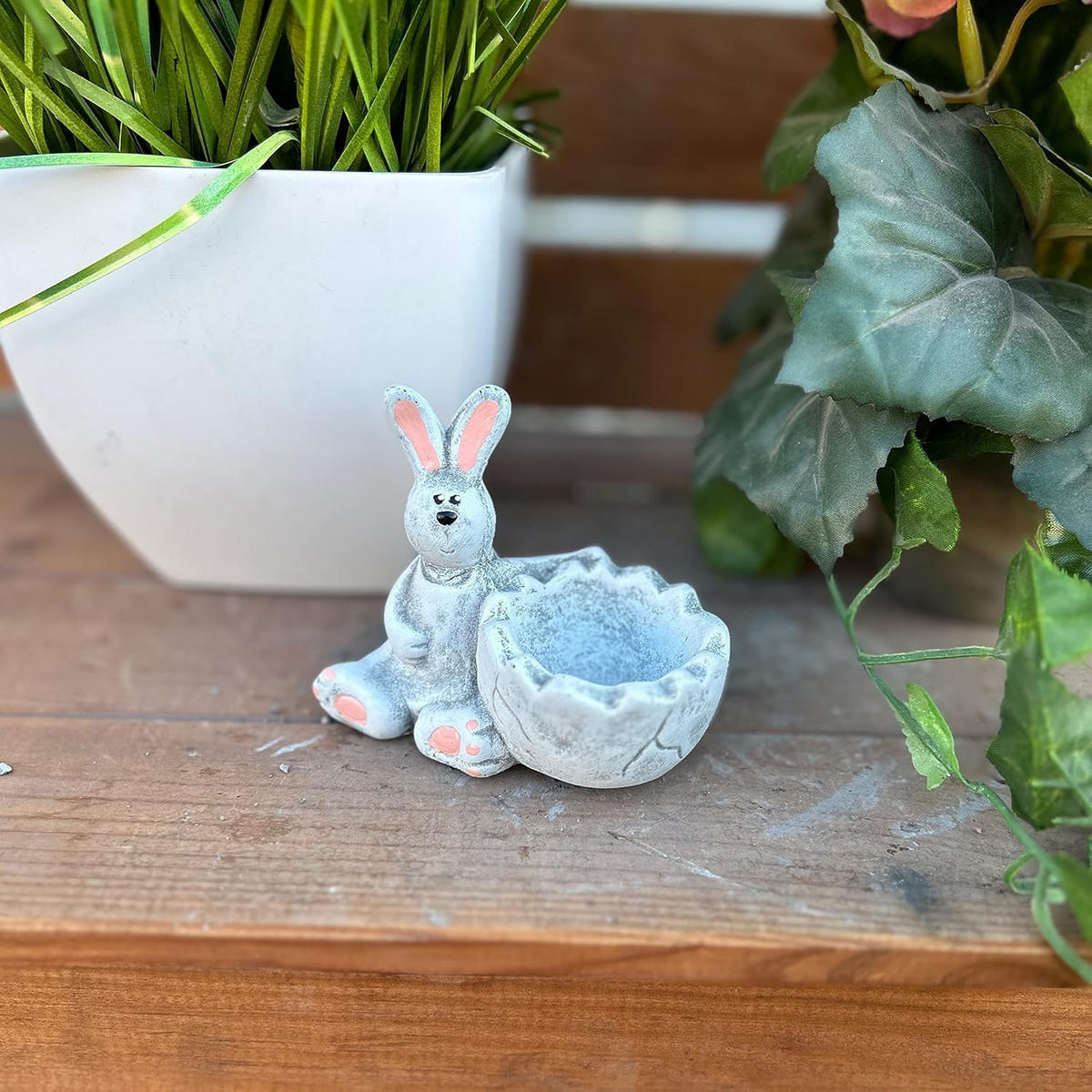 STEINFIGUR Hase Häschen frostfest Steinguss Eierbecher Steinguss - Grau, Stein (6/9/9cm) - stoneandstyle