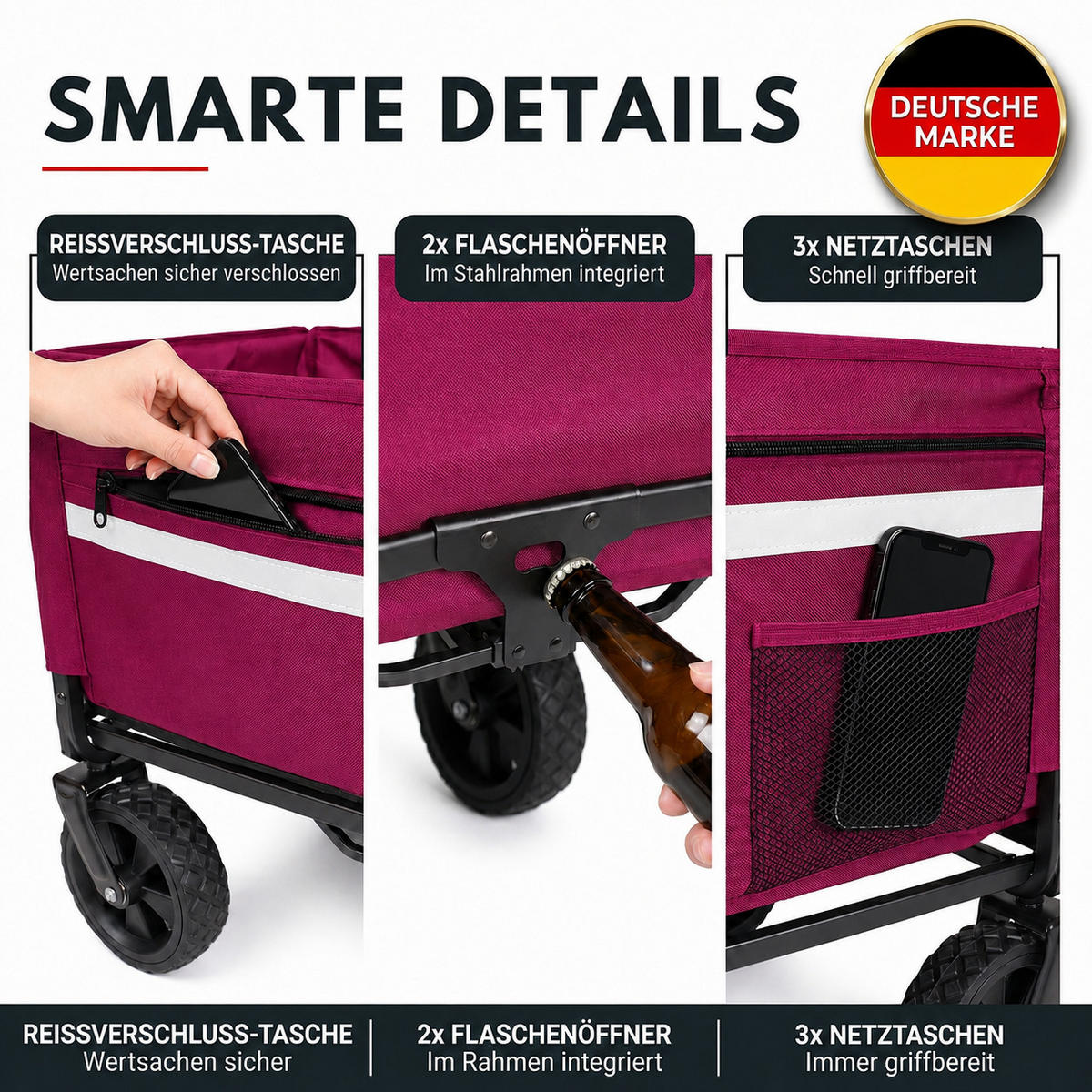 BOLLERWAGEN faltbar 120L, Rosa - Rosa, Metall (47/51/70cm) - Albatros