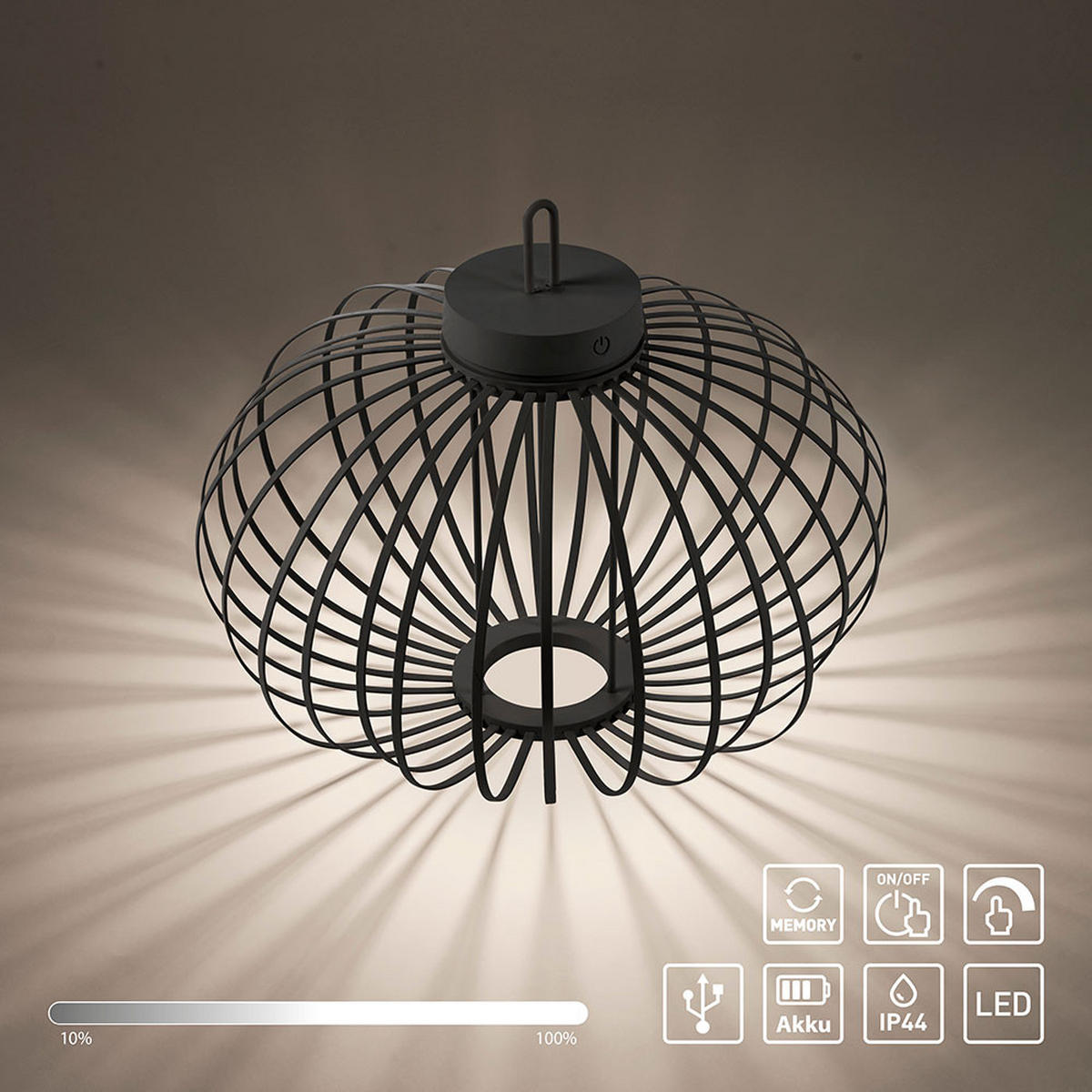 LED AKKU-PENDEL-/TISCHLAMPE GABBIA Bambus schwarz 2er Set - Schwarz, Holz (46/46/37.5cm)