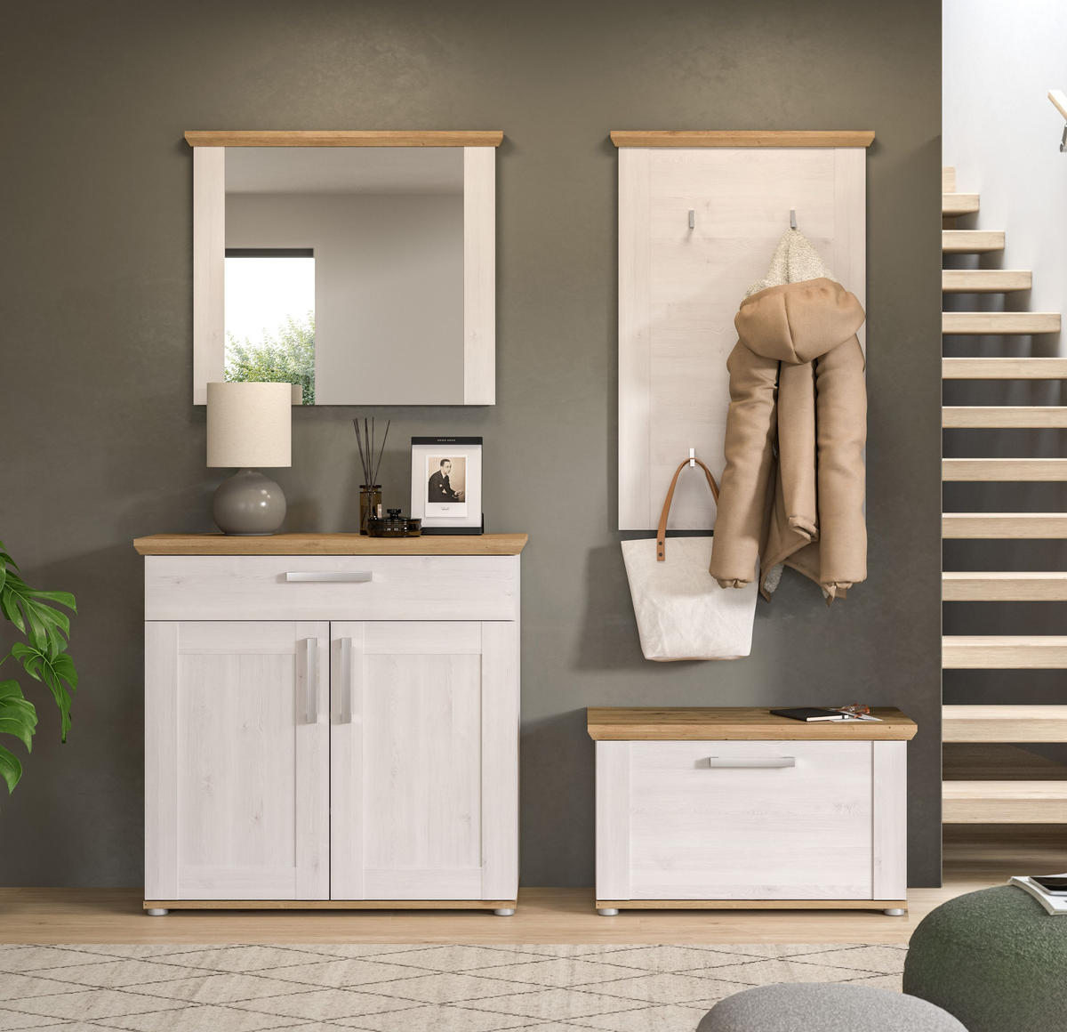 GARDEROBEN Set Verona 190x196x39 cm Sibiu Lärche Weiß 4tlg. - Lärchefarben, Holzwerkstoff (183/194/37cm)