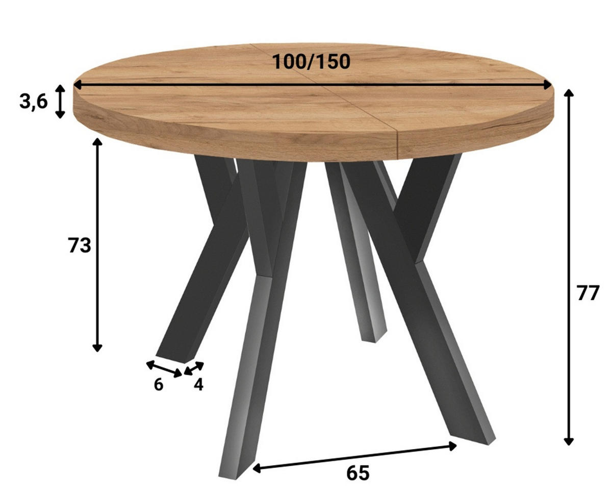 ESSTISCH Runder Ausziehbarer PERO 100/150 Franklin Nuss / Schwarz - Dunkelbraun/Schwarz, Holz (150/100/77cm) - Dekori_Interiors