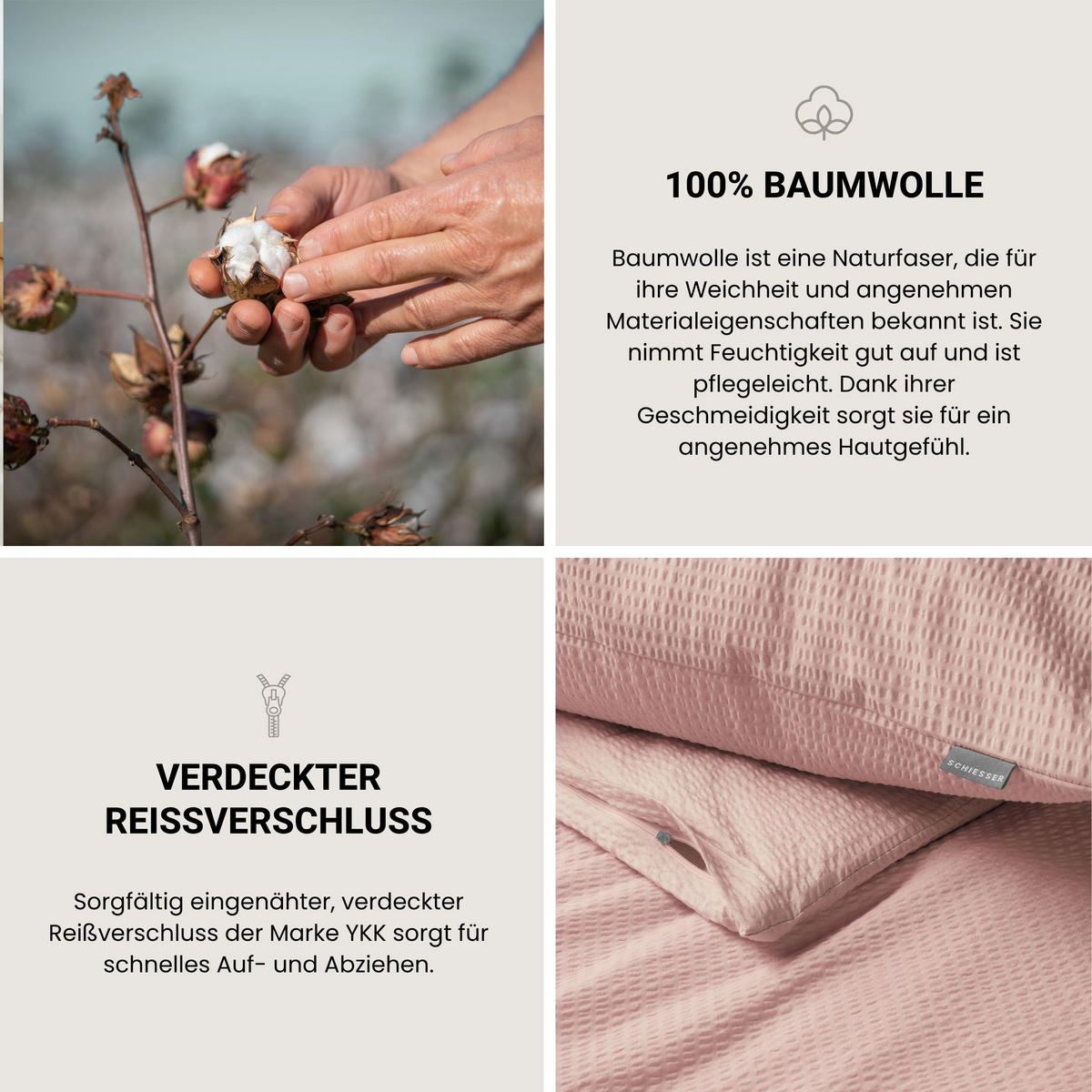 BETTWÄSCHESET Laura - Baumwoll Seersucker - 2-teilig - 135x200 cm - Hellrosa - Hellrosa, Textil (135/200cm) - SCHIESSER