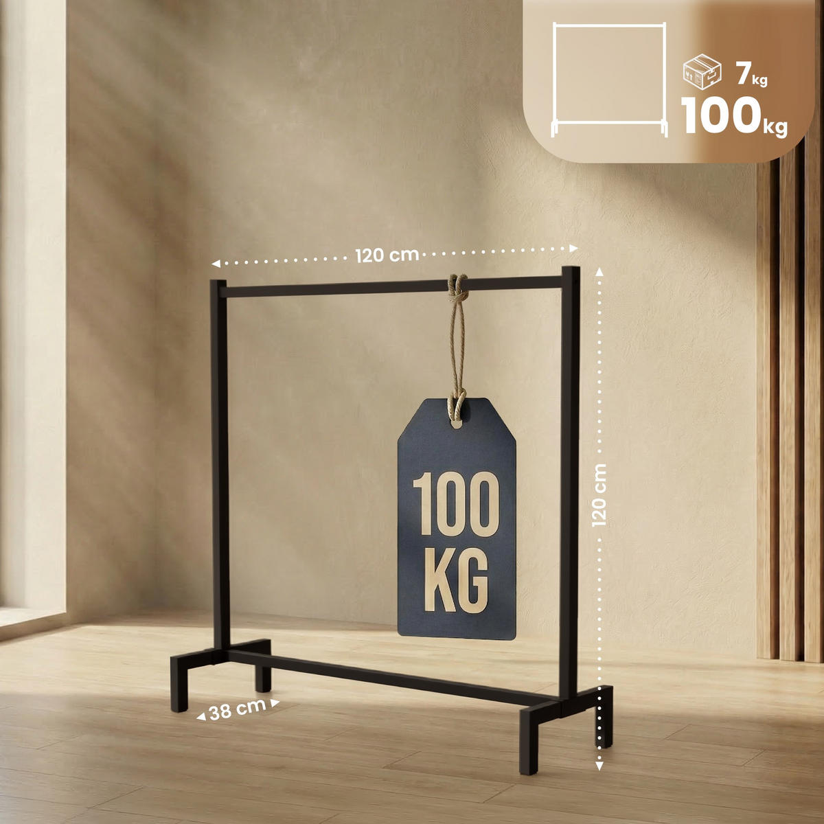 KLEIDERSTÄNDER 120x38x120-schwarz-Metall - Schwarz, Metall (120/120/38cm) - CLP