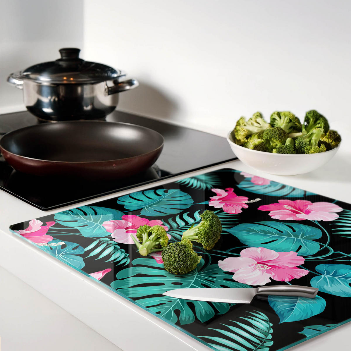 GLASPLATTE 60x52 cm Tropische Blumen - Pink, Glas (60/0.4/52cm) - TULUP