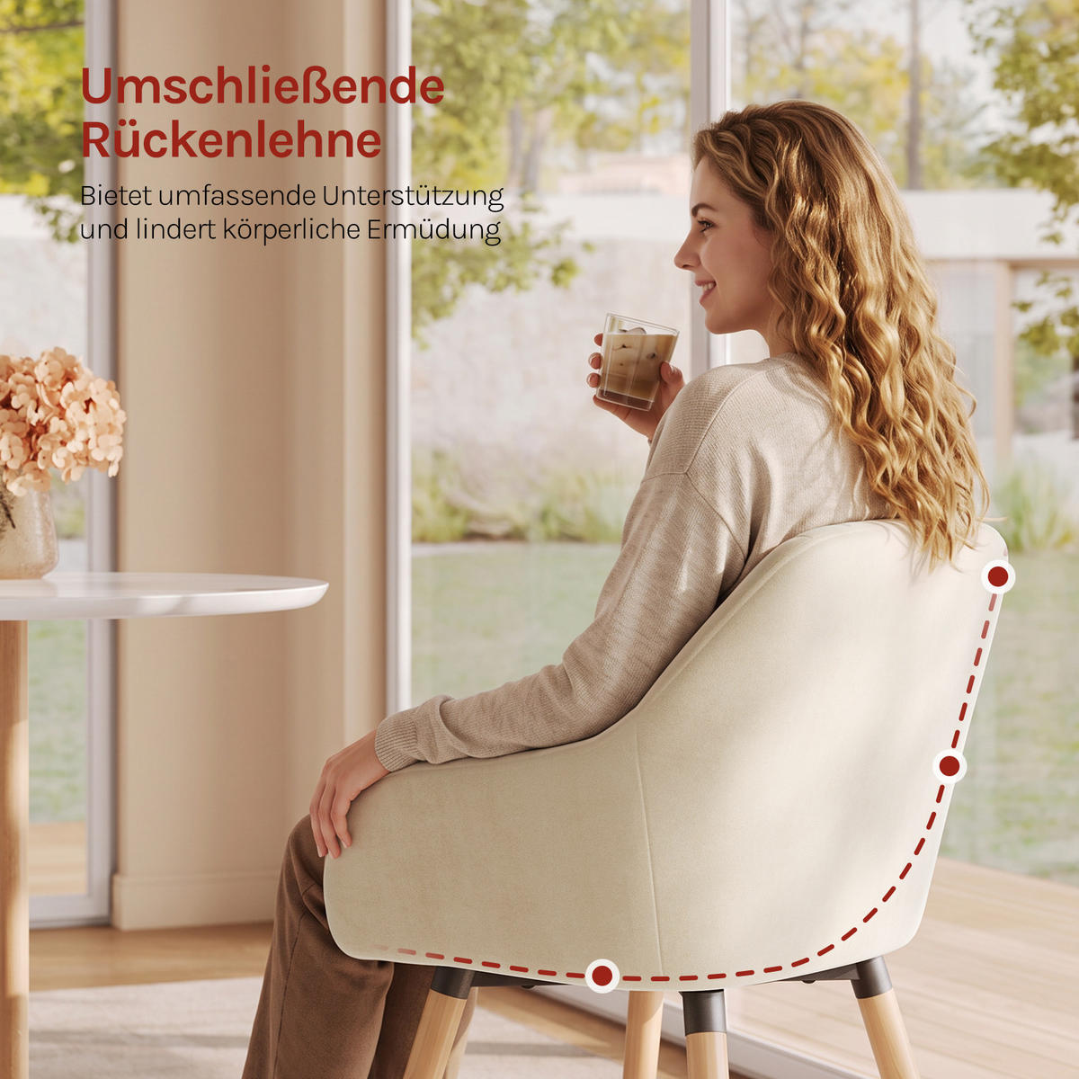 ESSZIMMERSTUHL 4er-Set, Samt, Massivholz, Creme - Creme/Naturfarben, Holz/Textil (52/81.5/51.5cm) - Woltu