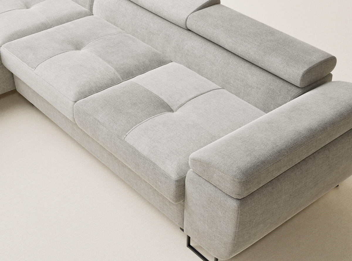 ECKSOFA Concord Grau Chenille-Stoff - Links Seite - Schwarz/Grau, Holz/Holzwerkstoff (203/277cm) - Maison de Reve