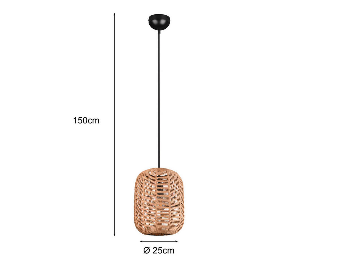 LED-HÄNGELEUCHTE mit Lampenschirm aus Sisal Ø25cm - Naturfarben, Naturmaterialien/Metall (25/25/150cm) - meineWunschleuchte