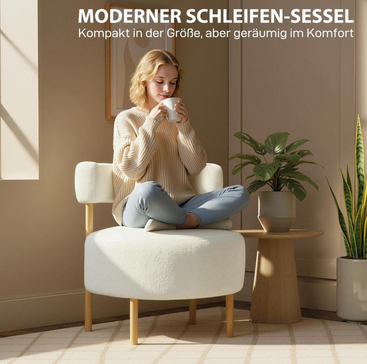 SESSEL 67/67/71 cm in Cremeweiß mit Sherpa-Fleece und Metallbeinen - Creme, Kunststoff (67/71/67cm) - BEAOK