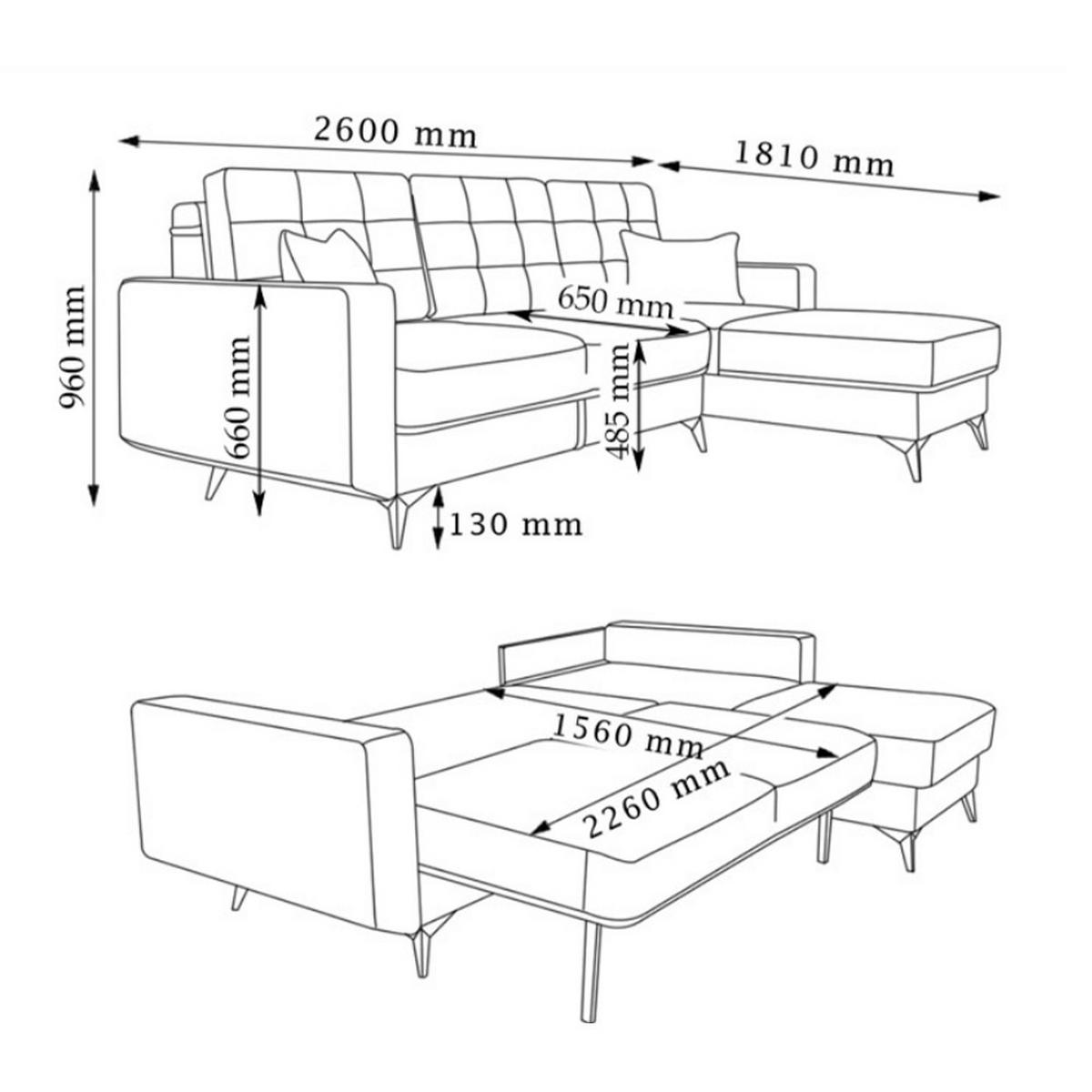 SOFA L FORM York Blau 260 x 96 cm - Dunkelblau, Holz (260/96cm) - VitaliSpa