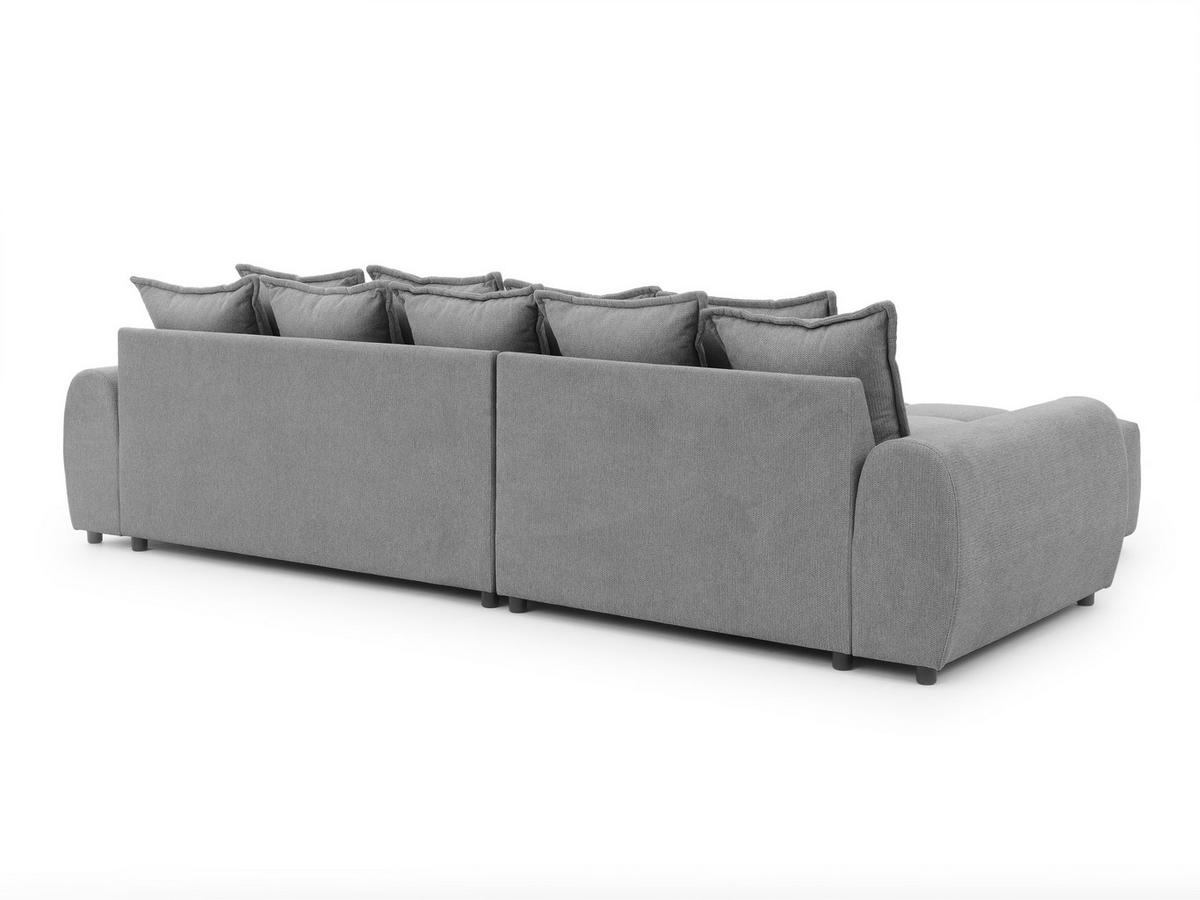 ECKSOFA Bubble mit losen Rückenkissen und Sitzfläche in Bubble-Optik aus weichem Grau Strukturstoff mit schöner Sitzkomfort - Ottomane links - Schwarz/Grau, Holz/Kunststoff (180/306cm) - S-Style Möbel