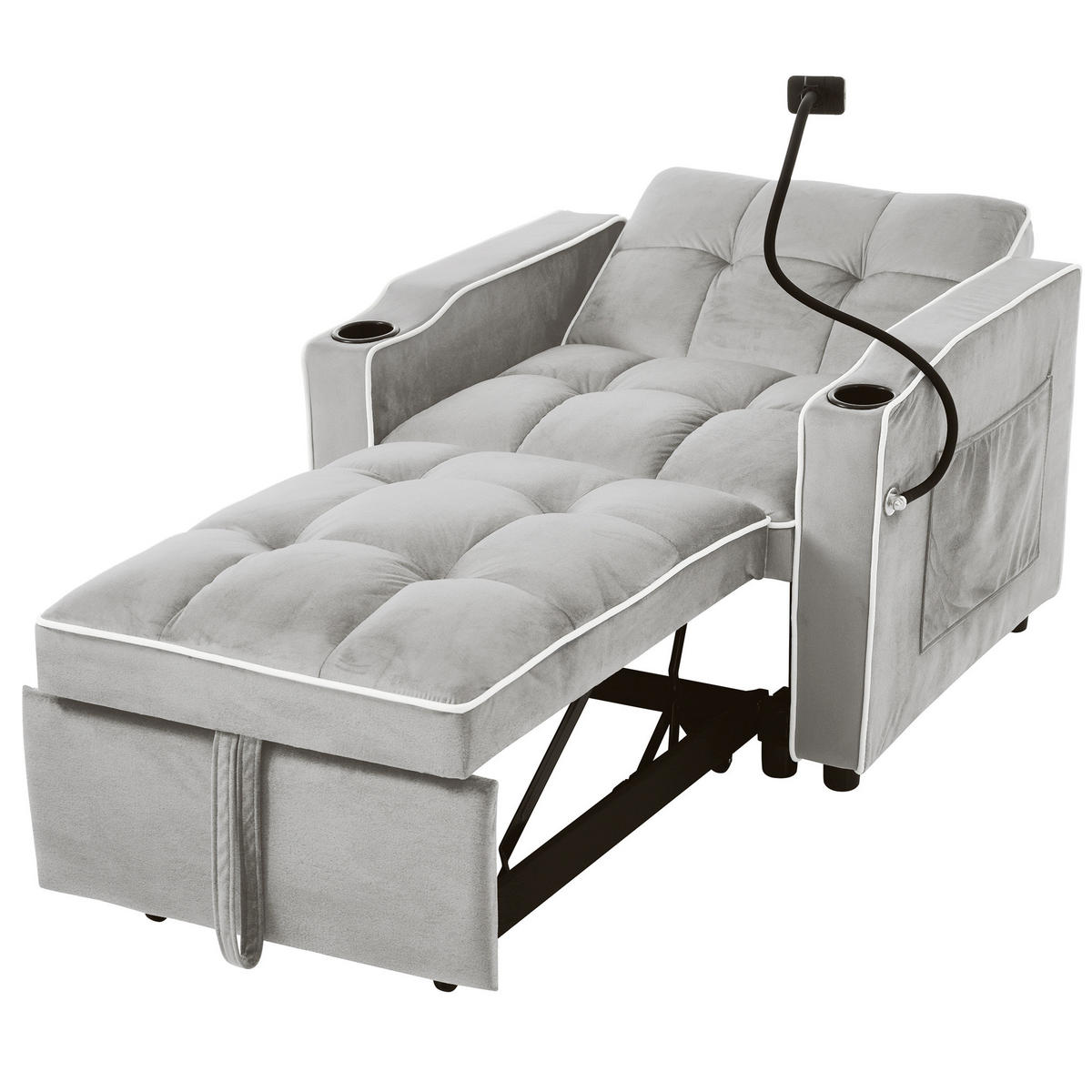 SCHLAFSESSEL mit Liegefläche 83/167 cm – 3-stufig verstellbar, platzsparend - Weiß, Kunststoff (83/76/167cm) - BEAOK