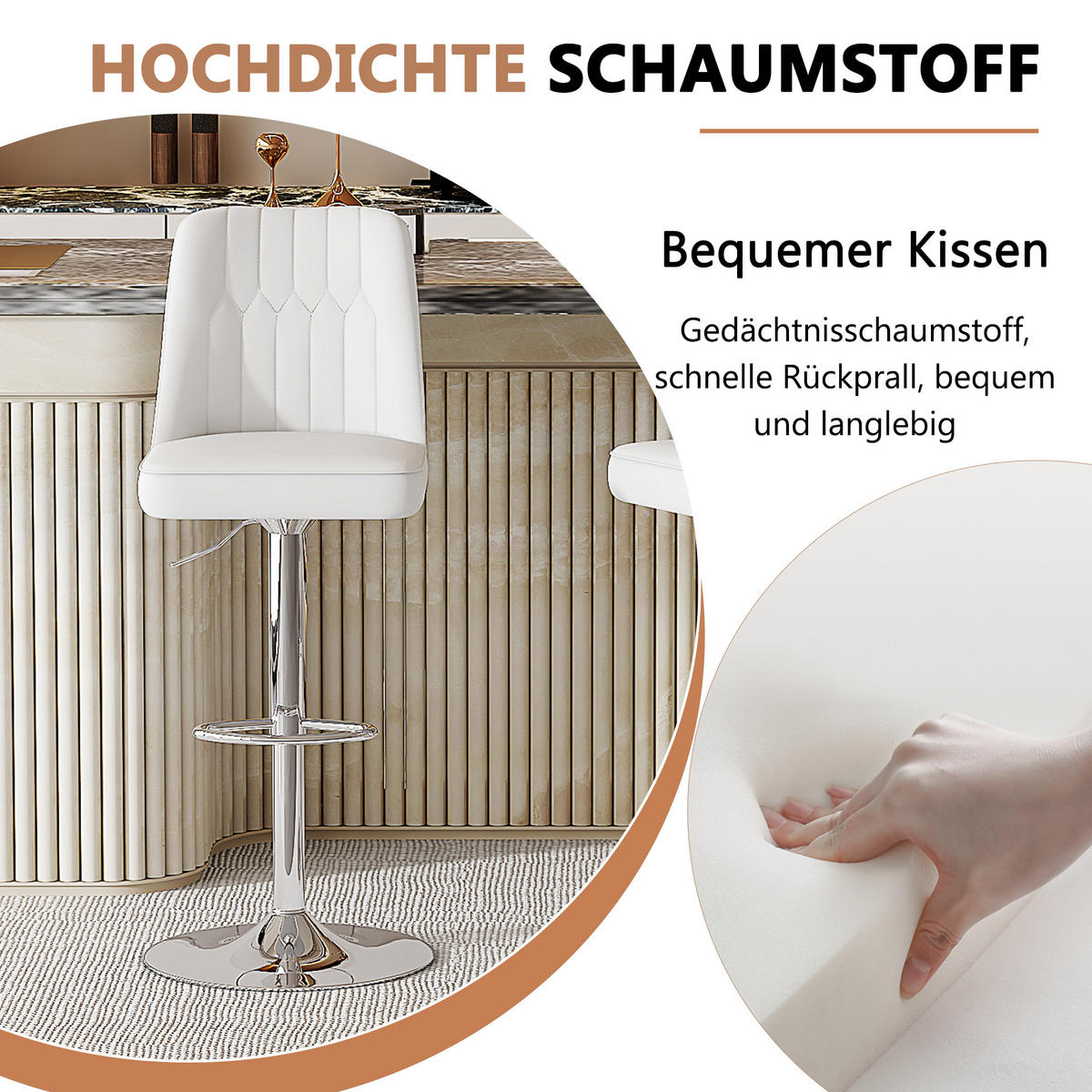 BARHOCKER Weiß 2er-Set Höhenverstellbar & Drehbar mit PU-Leder - Weiß, Metall (44/95.5/44cm) - PANGIVO