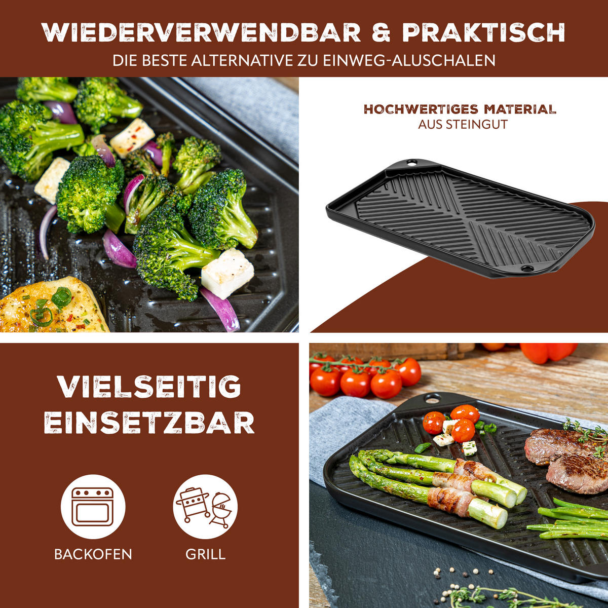 GRILLPFANNE, schwarz, Steingut - Schwarz, Keramik (40/2/23cm) - bremermann