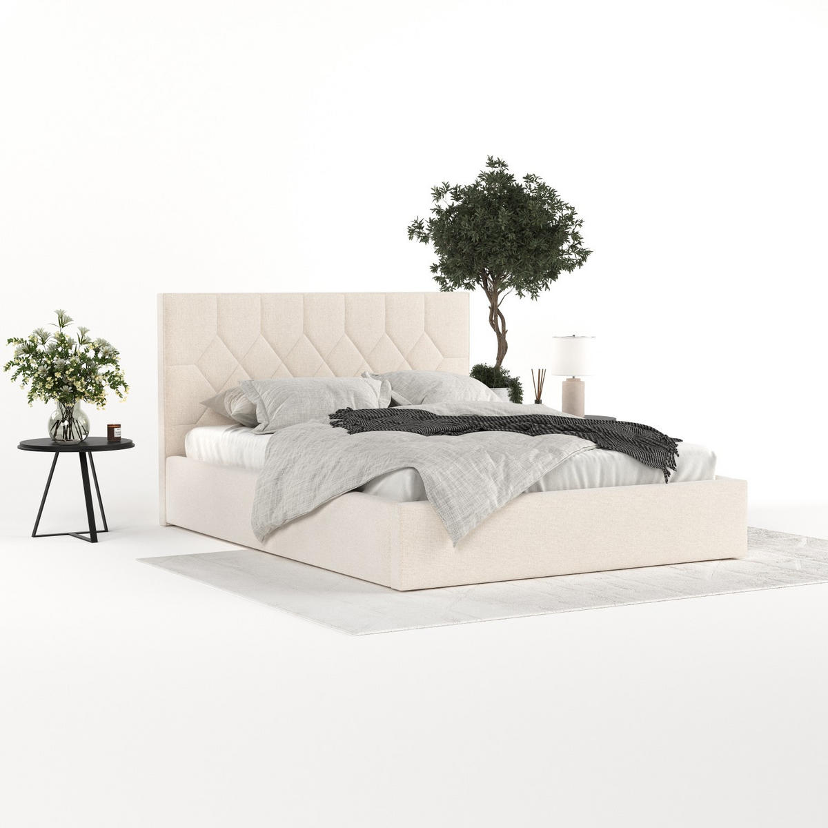 POLSTERBETT Brisa 180/200 cm Ecru im Asti Stoff - Ecru/Schwarz, Holz/Holzwerkstoff (180/200cm) - AltaBeds