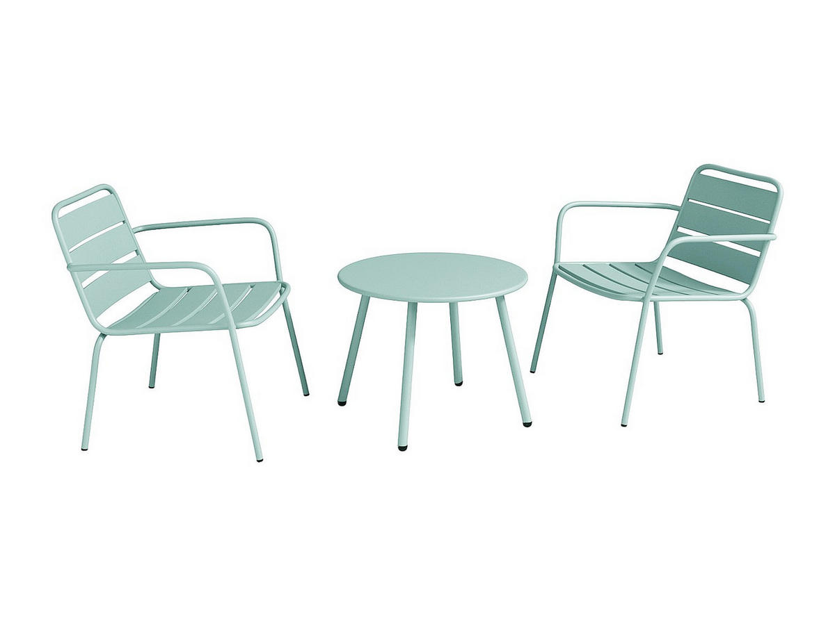 GARTENSITZGRUPPE im Set - 2 Personen-Sitzer - Metall - Mandelgrün - - Grün, Metall - Vente-Unique