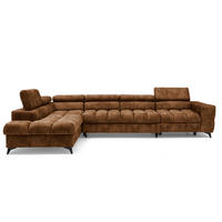 ECKSOFA PUDDING MAXI L Links mit Schlaffunktion 125x195 Velours Hellbraun - Hellbraun/Schwarz, Holz/Textil (350/203cm) - Muffo