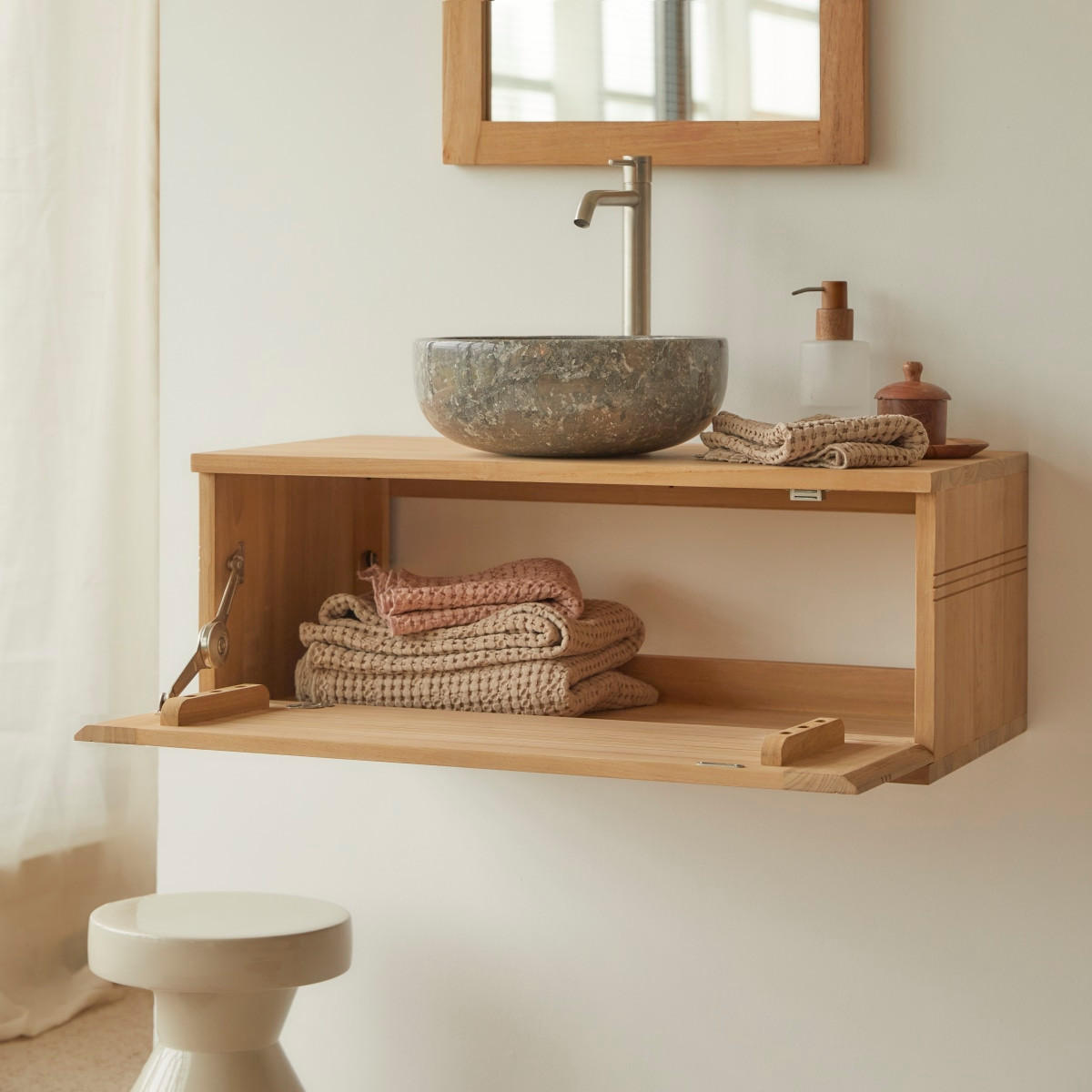 WASCHTISCHUNTERSCHRANK Basic Natur aus Teak - Naturfarben, Holz (80/30/40cm) - Tikamoon
