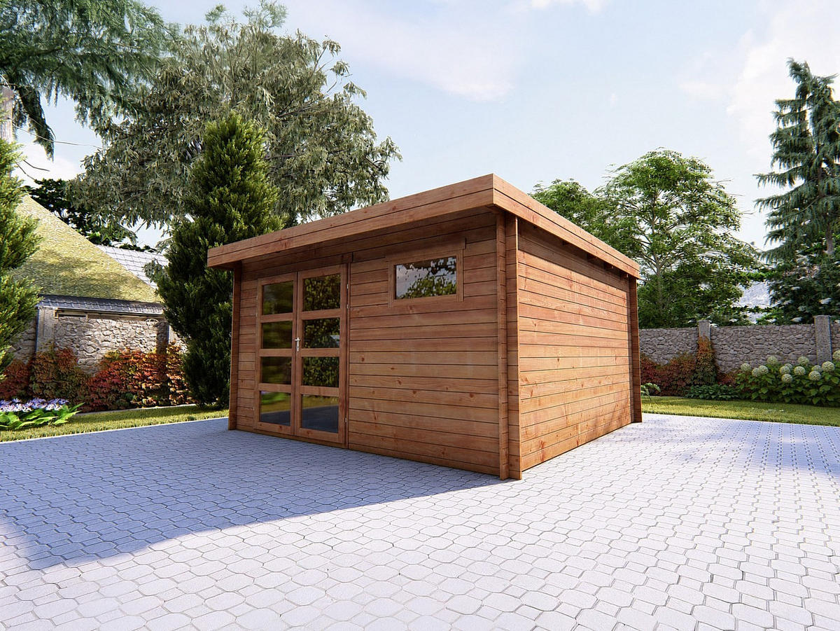 SCHREBERGARTENHAUS - 388 cm x 388 cm - Holz, Platte, Glas - Naturfarben Dunkel - CORALIO - Naturfarben, Glas/Holz (388/203.3/388cm) - Vente-Unique