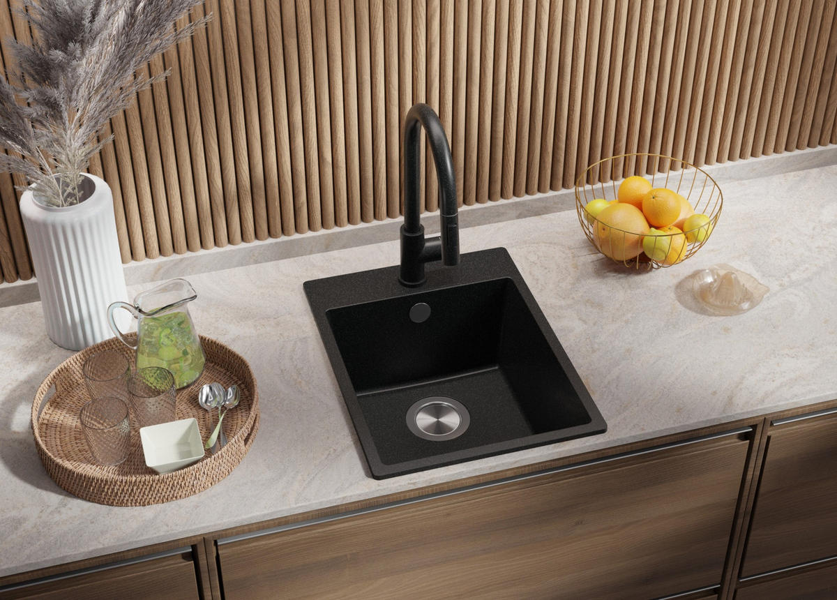 SPÜLBECKEN Riga, 2-er set Anthrazit 38/50 cm 1 Becken + Ablauf-Set ab 40er Unterschrank - Chromfarben/Anthrazit, Kunststoff (38/20/50cm) - Primagran