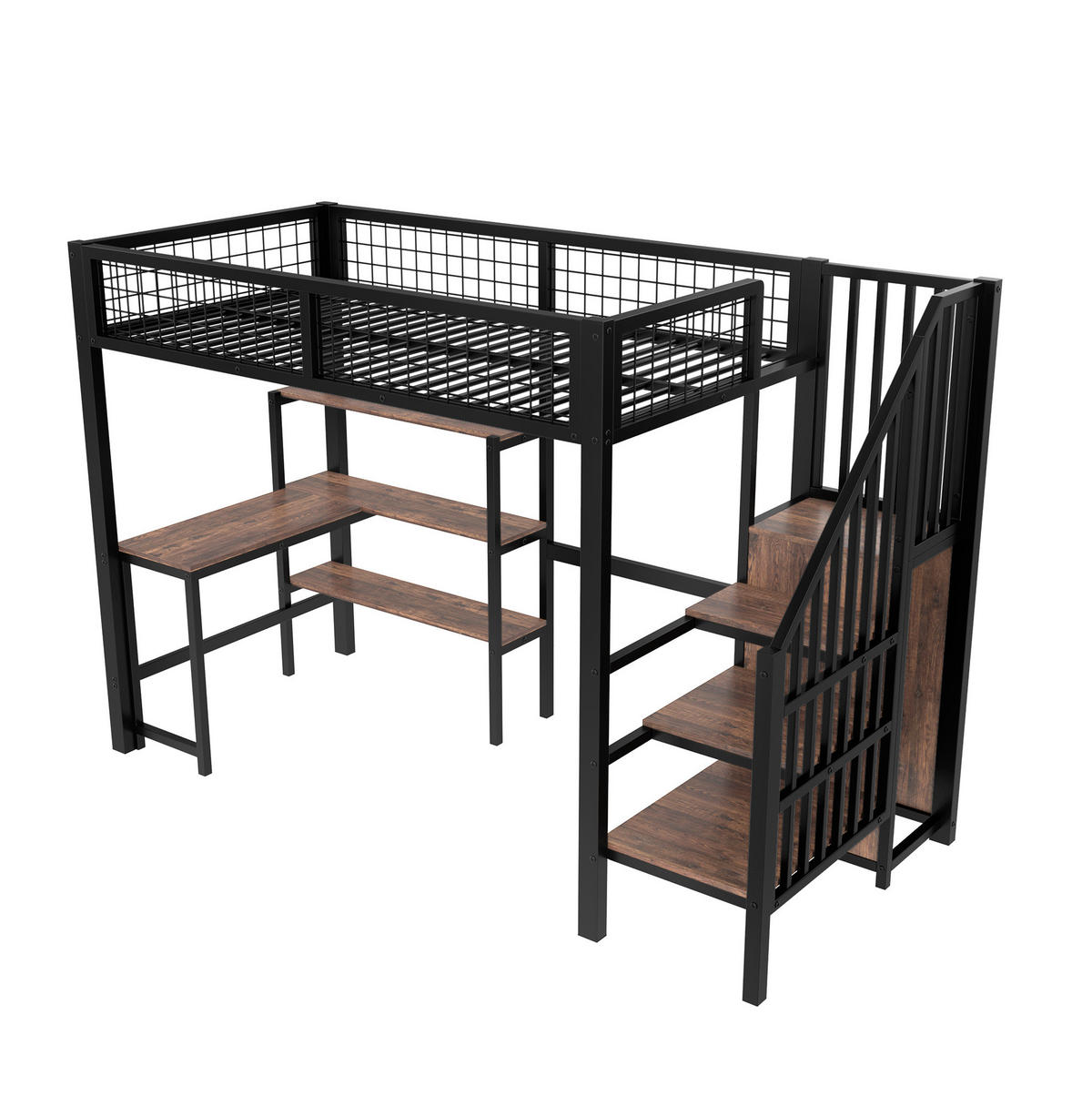 HOCHBETT mit Schreibtisch 90/200 cm in Schwarz/Braun – mit Regalen und Schrank - Schwarz, Holzwerkstoff (90/200cm) - BEAOK