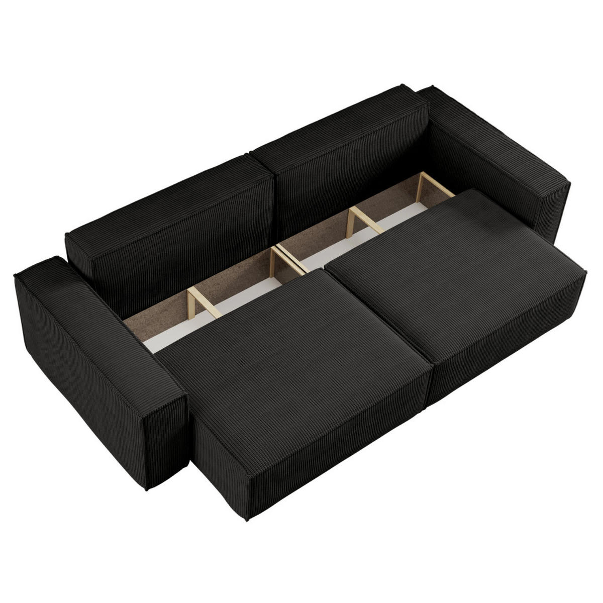 SCHLAFSOFA BEST und Bettkasten Stoff Cord-Poso Schwarz - Schwarz, Holz (246/83/98cm) - Kaiser Möbel