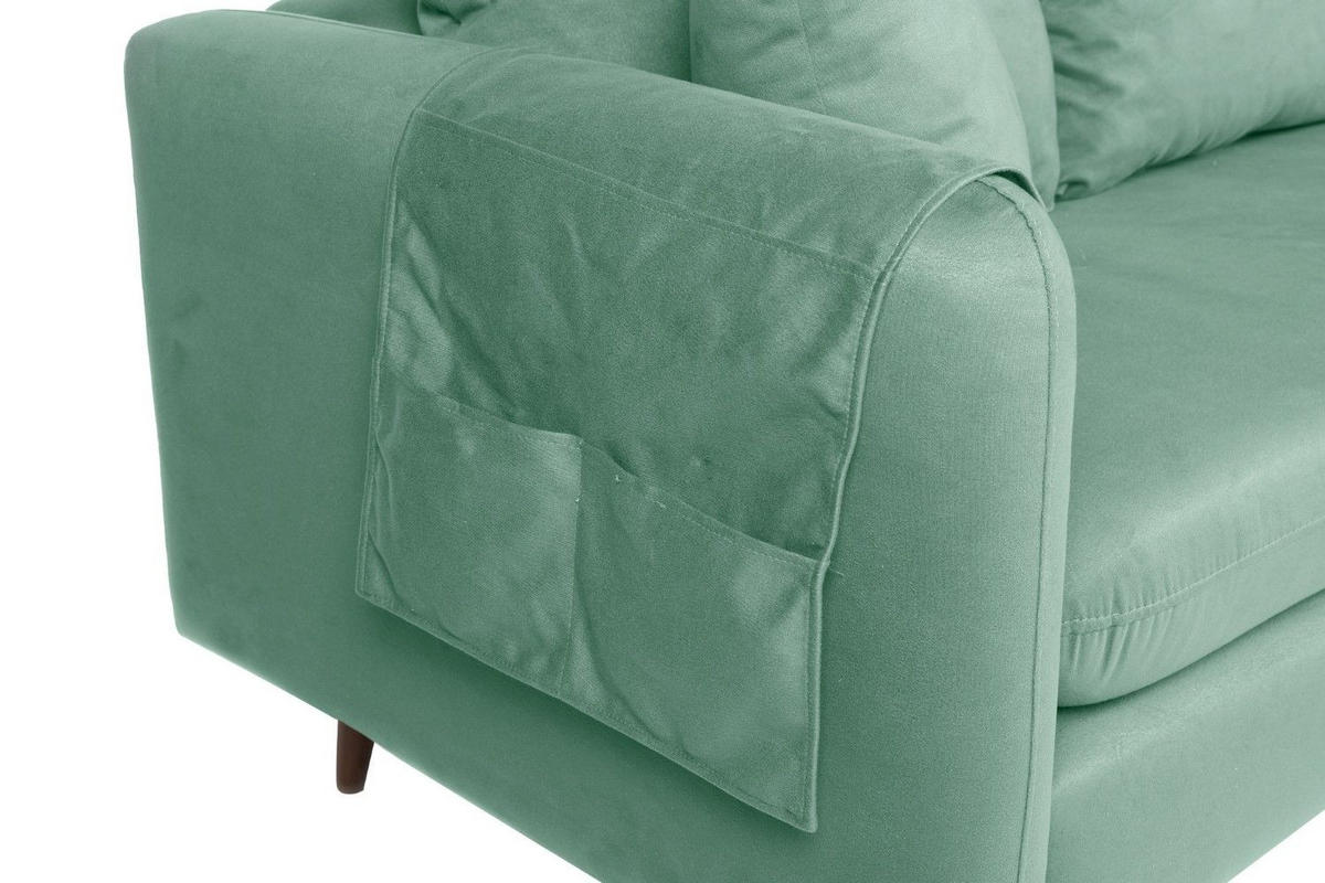ECKSOFA kompakt, Gesamtbreite 215 cm, perfekt für kleine Räume - Nussbaumfarben/Grün, Holz/Textil (145/215cm) - myHomelando