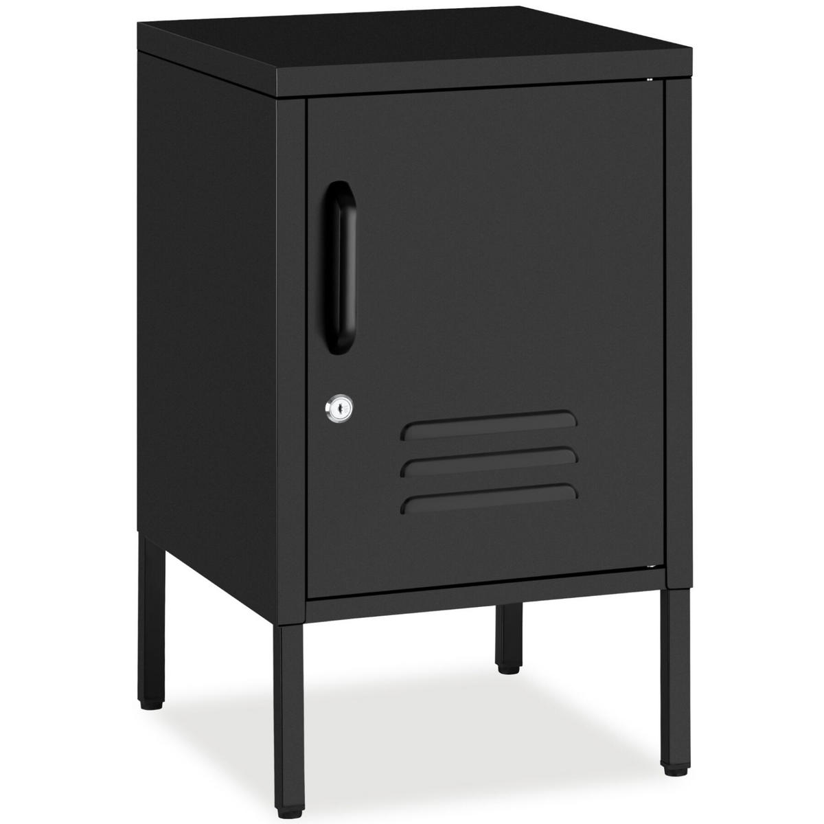 NACHTSCHRANK Baker, Kippschutz, höhenverstellbare Füße, schwarz - Schwarz, Metall (35/60.5/42.5cm) - tectake