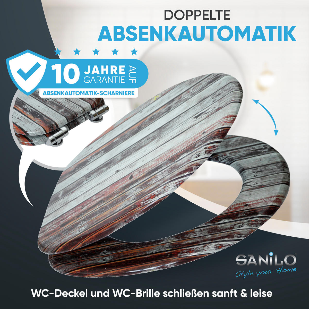 WC-SITZ mit Absenkautomatik Antik - Braun, Holzwerkstoff (38/6/47cm) - Sanilo