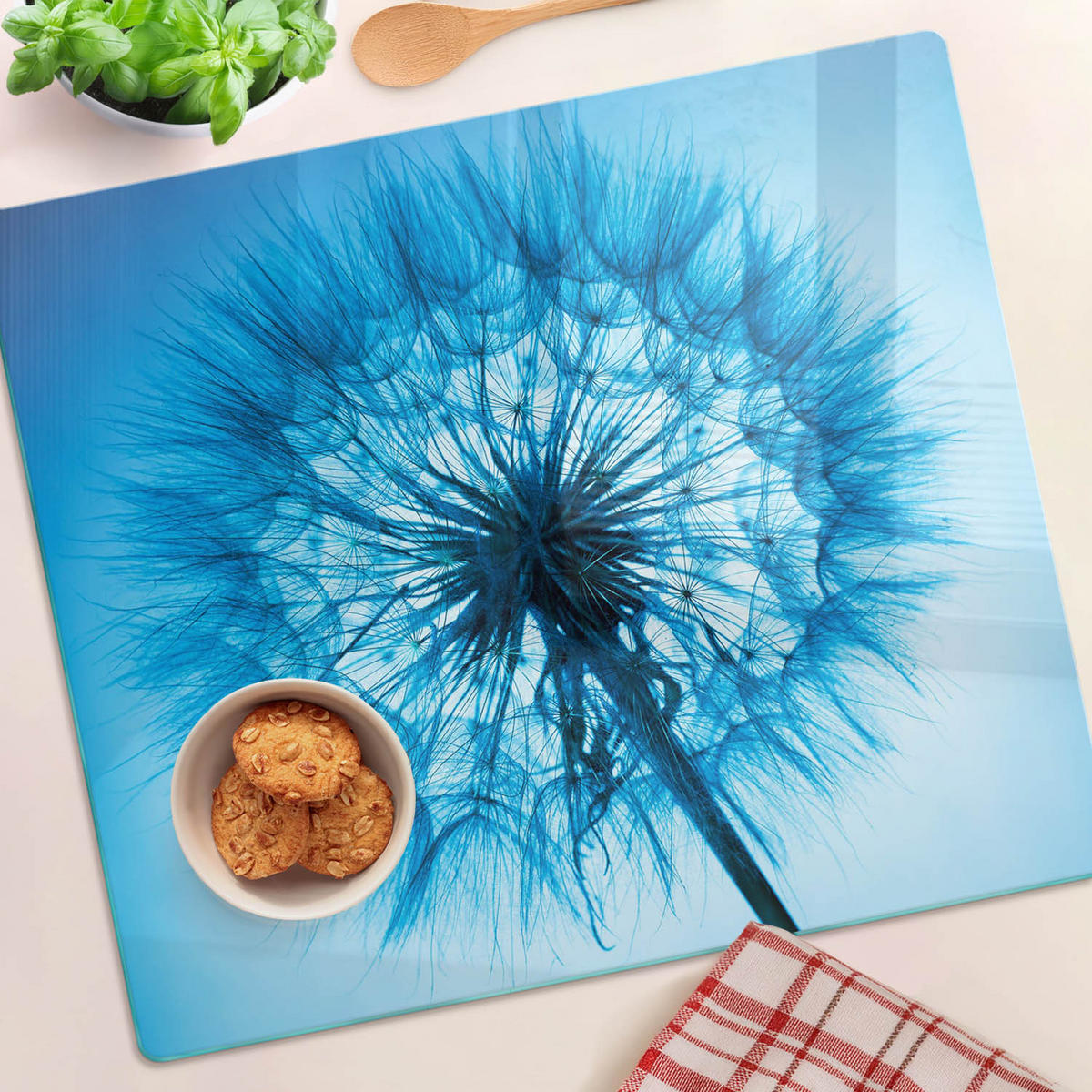 GLASPLATTE 60x52 cm Löwenzahn - Blau, Glas (60/0.4/52cm) - TULUP