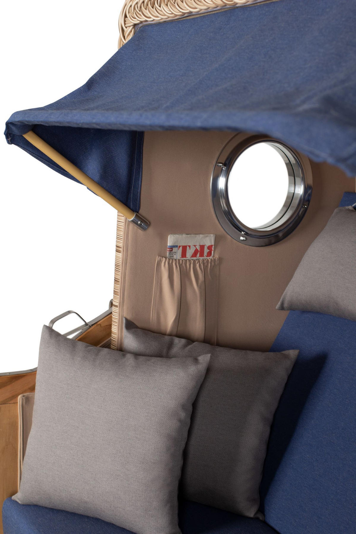 STRANDKORB Komplettset: Ammersee Teak Bullauge - PE shell - Modell 595 - Blau/Grau, Holz/Kunststoff (125/165/80cm) - bene living