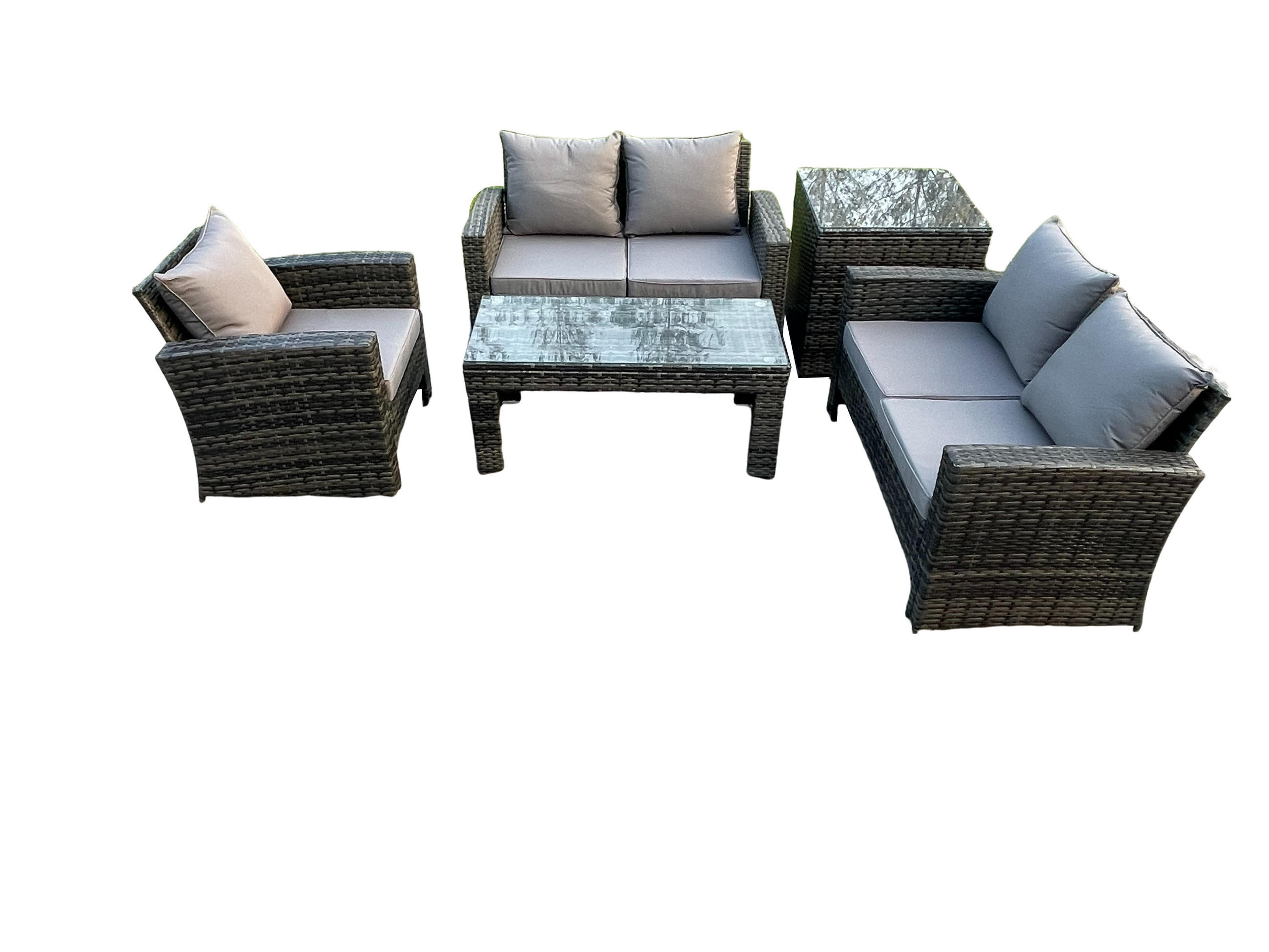 GARTENSOFA mit hoher Rückenlehne Polyrattan Dunkelgrau 8-Sitzer - Dunkelgrau, Metall - Fimous