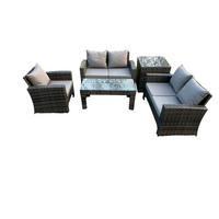 GARTENSOFA mit hoher Rückenlehne Polyrattan Dunkelgrau 8-Sitzer - Dunkelgrau, Metall - Fimous