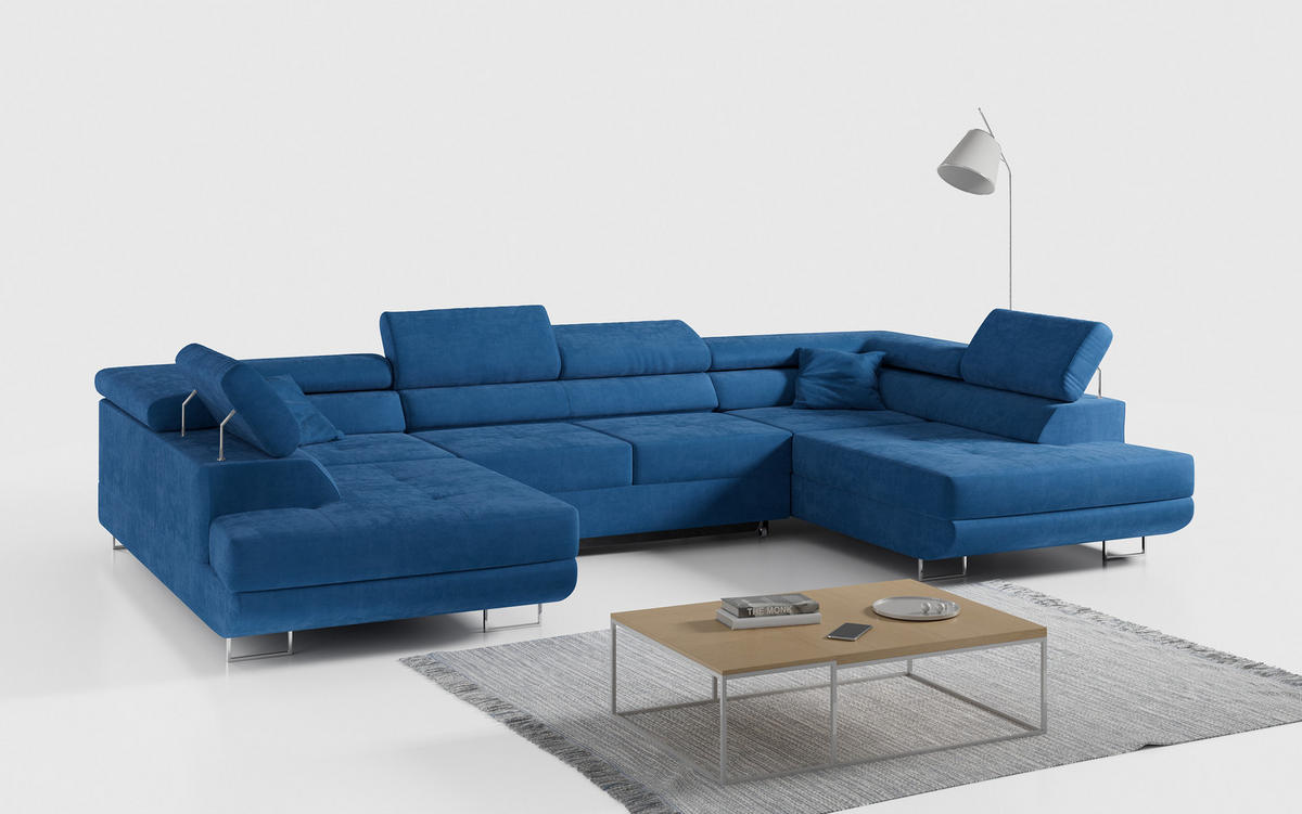 WOHNLANDSCHAFT GUSTAW U Dunkelblau Velvet - Silberfarben/Dunkelblau, Textil/Metall (340/55/205cm) - MKS