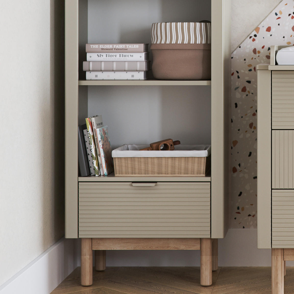 KNIHOVNA Miloo Šampaňské - béžová, kompozitní dřevo (65/198/42cm) - Petits-meubles