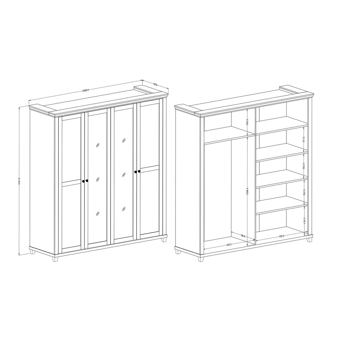 DREHTÜRENSCHRANK EVOLETTA 200/216/62 cm 4-türig mit Spiegel Grün - Grün, Holzwerkstoff (200/216/62cm) - MASSENO