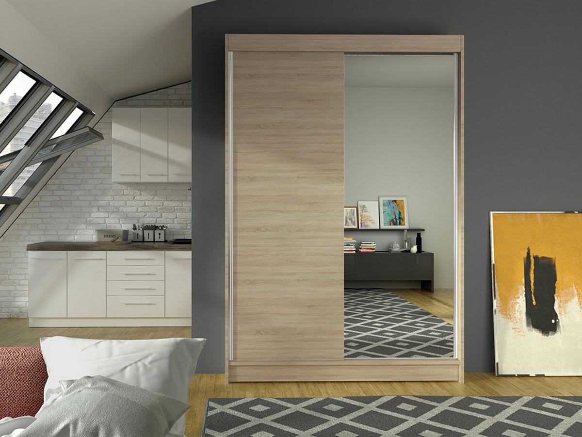SCHWEBETÜRENSCHRANK Lino I - Sonoma Eiche, Holzwerkstoff/Metall (120/200/58cm) - MIRJAN24