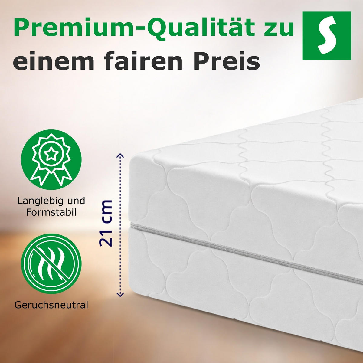 MATRATZE 80x200 mit Taschenfederkern 21 cm Höhe - H2 H3 - 7-Zonen - Weiß, Textil (80/200cm) - Schlaftroll