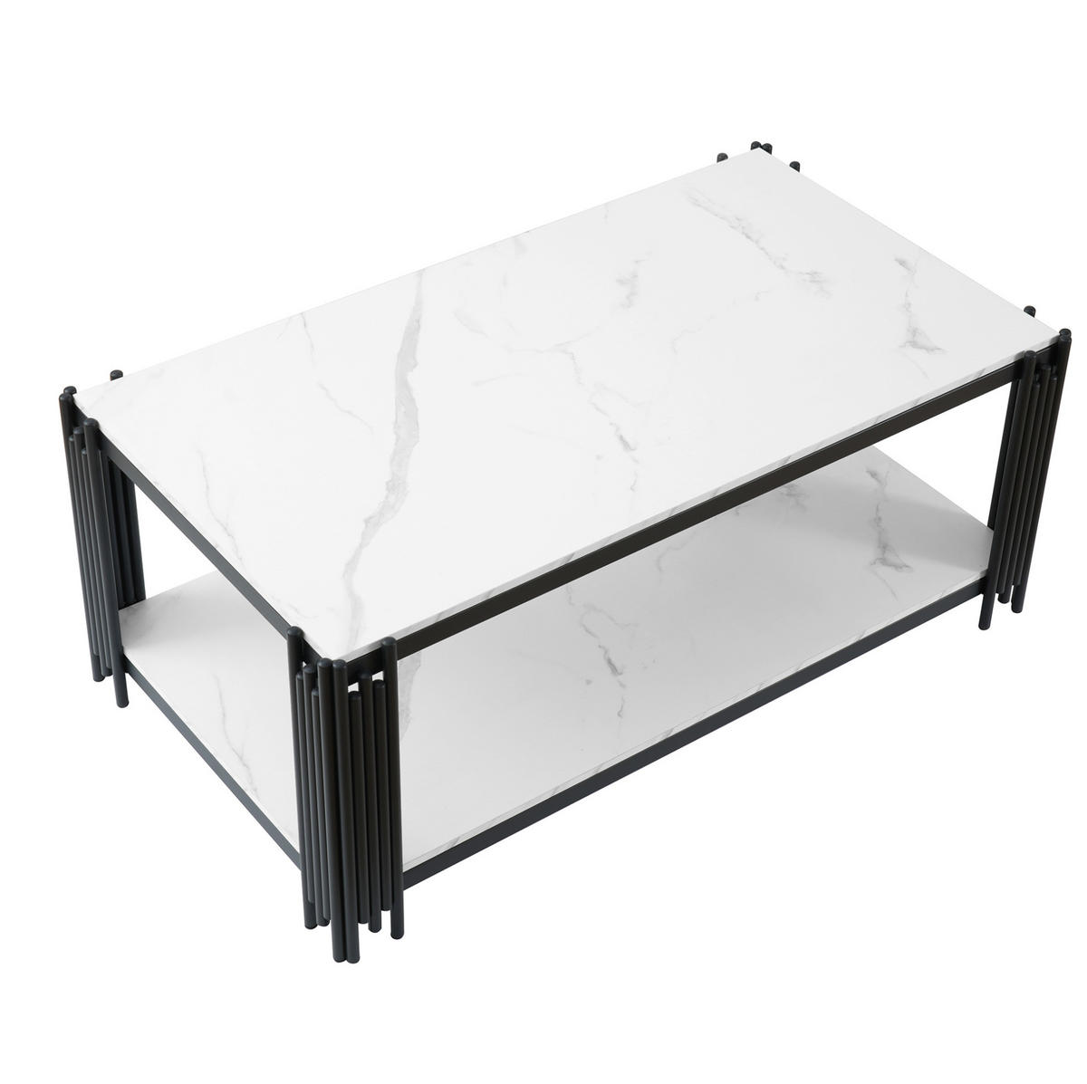 COUCHTISCH 114/64/46 cm weiß schwarz aus MDF mit 2 Ablagen - Schwarz, Holzwerkstoff (114/64/46cm) - OKWISH