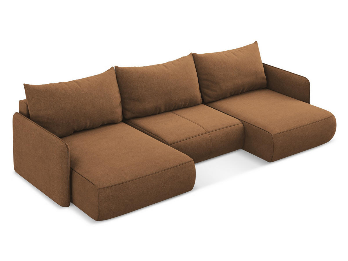 WOHNLANDSCHAFT Strukturstoff Stoff Orange - Terra cotta/Schwarz, Kunststoff/Textil (290/86/148cm) - Makamii