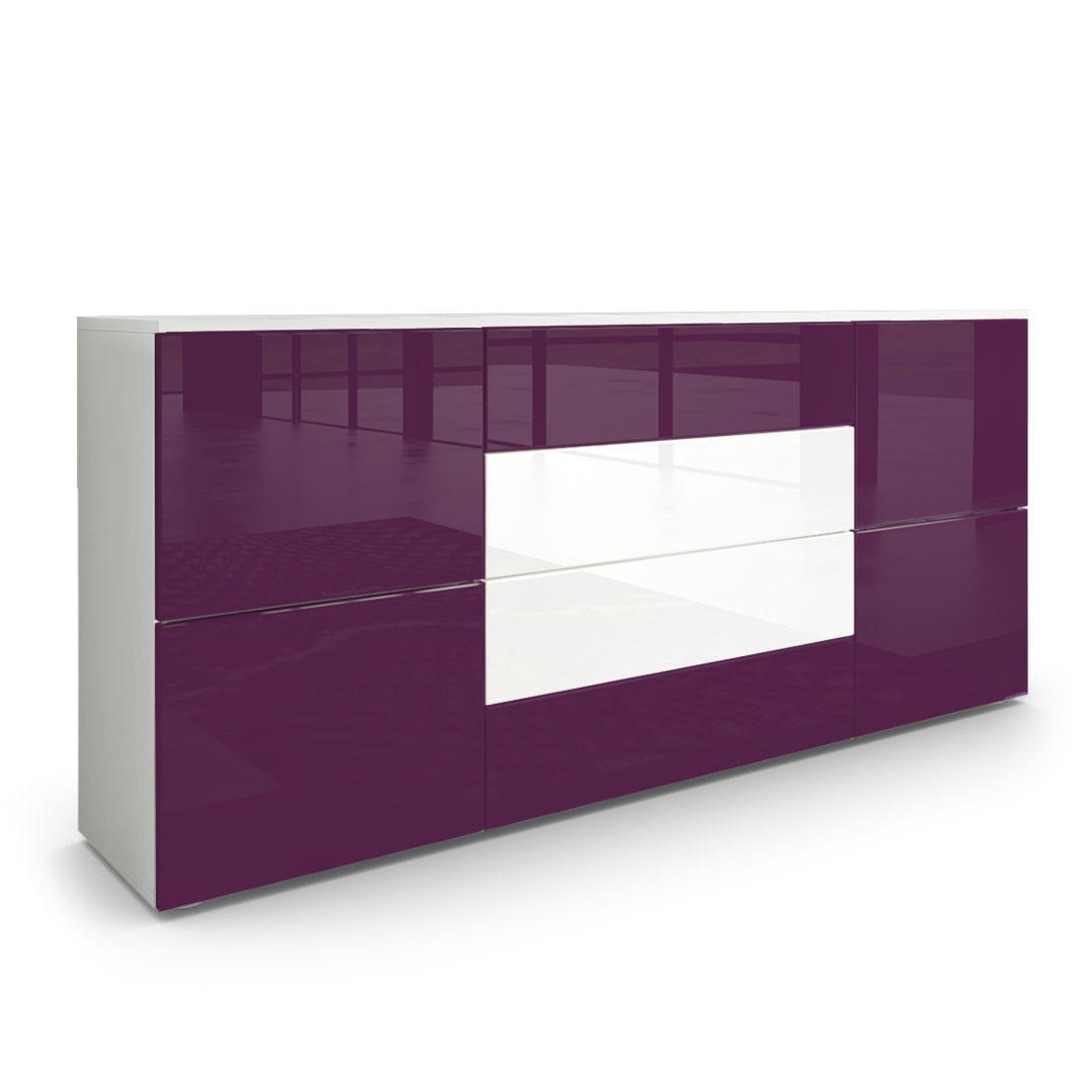 SIDEBOARD Rova Brombeer Hochglanz / Weiß Hochglanz - Brombeere, Holzwerkstoff (166/72/35cm) - Vladon
