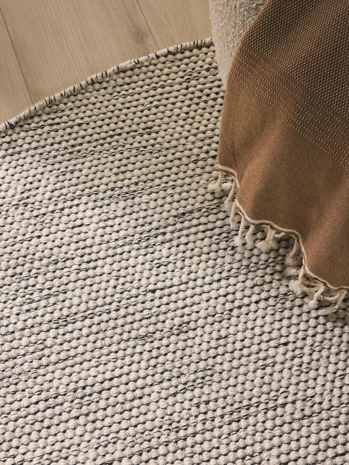 WOLLTEPPICH Rocco Beige/Schwarz ø 250 cm rund - Beige, Naturmaterialien/Textil (250/250cm) - benuta Pure